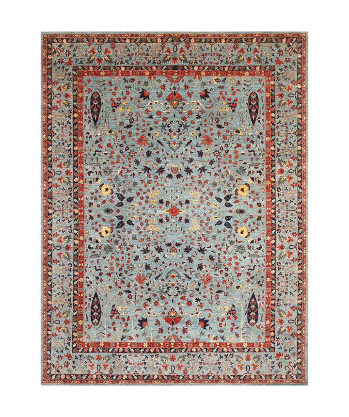 9x12 Blue Tree of Life Kashmir Afghan Hand knotted Rug - Yildiz Rugs