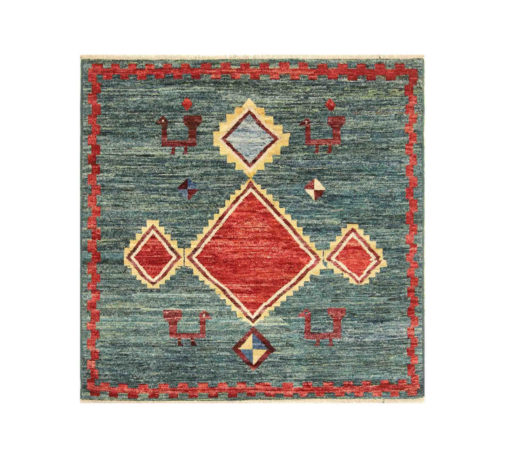 5x5 Teal Green Gabbeh Afghan Hand knotted Square Rug