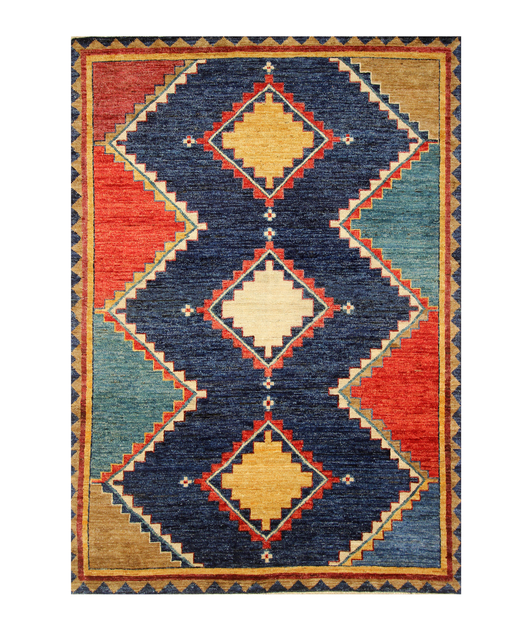 6x8 Navy Blue Tribal Gabbeh Afghan Hand knotted Geometric Rug - Yildiz Rugs