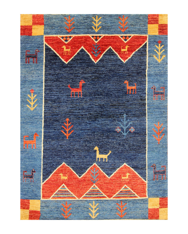 5x7 Navy Blue Tribal Gabbeh Afghan Hand knotted Rug - Yildiz Rugs