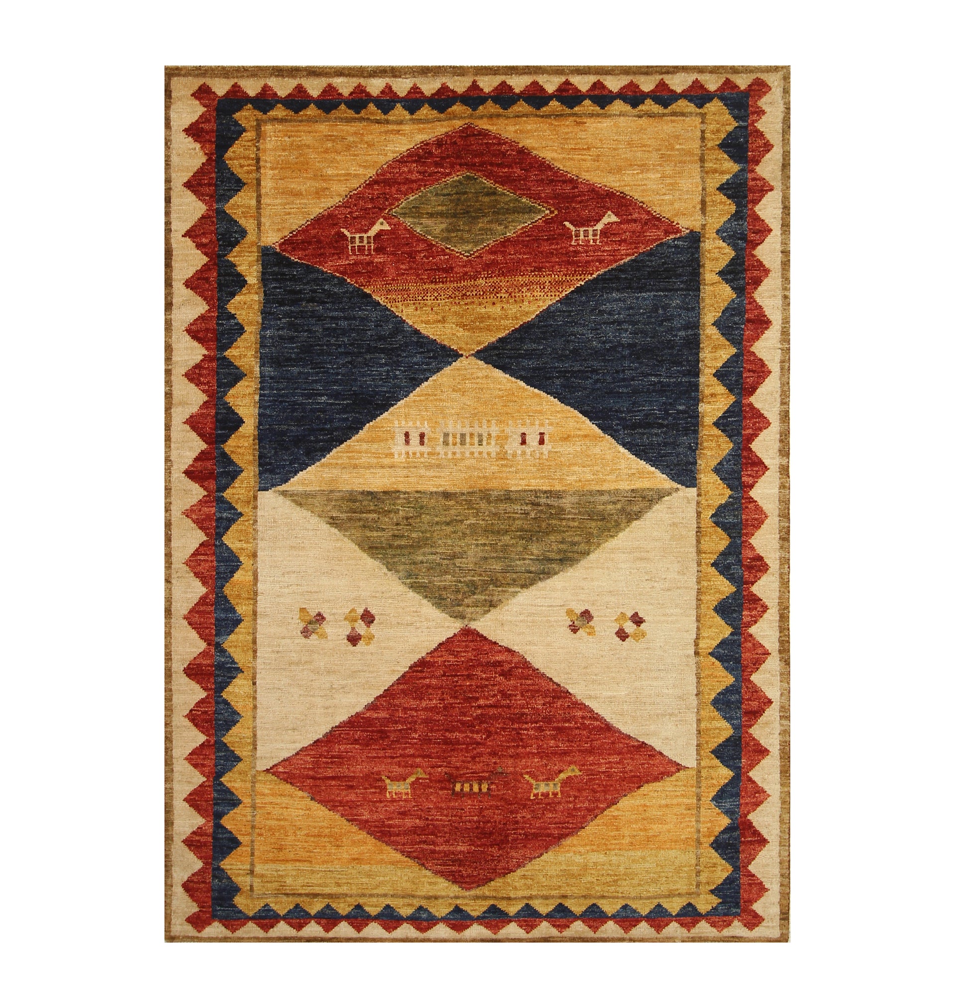 5x7 Beige Tribal Gabbeh Afghan Hand knotted Rug