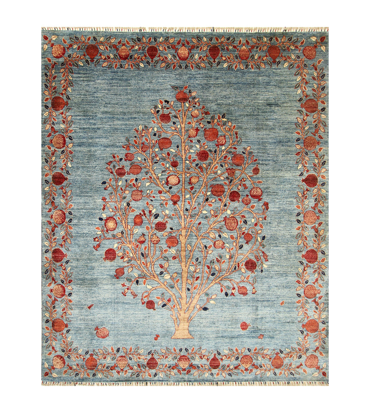 8x10 Blue Gabbeh Afghan Pomegranate Tree Of life Hand knotted Rug - Yildiz Rugs