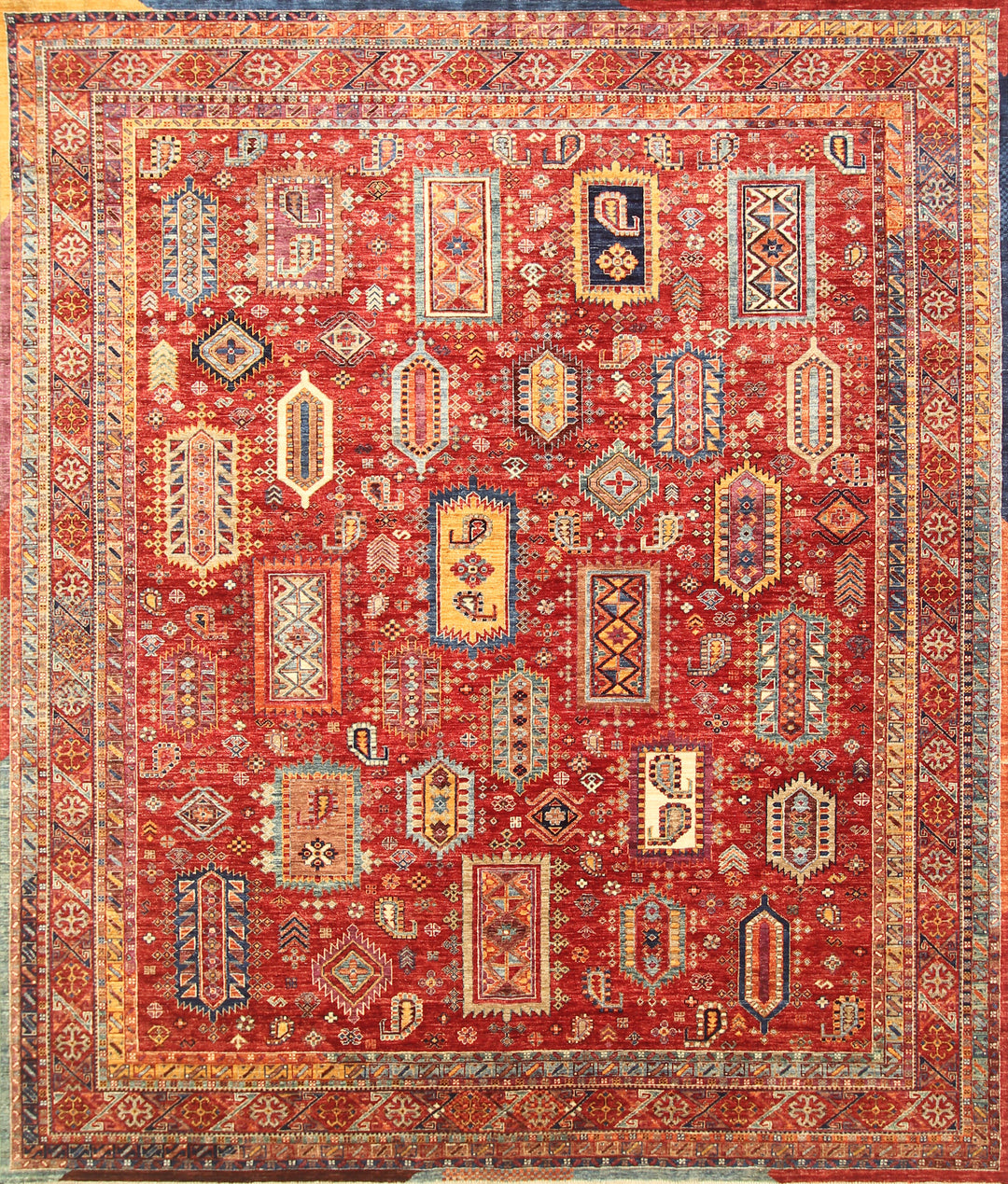 Red 8x10 Tribal Afghan Samarkand Baluch Hand knotted Rug - Yildiz Rugs
