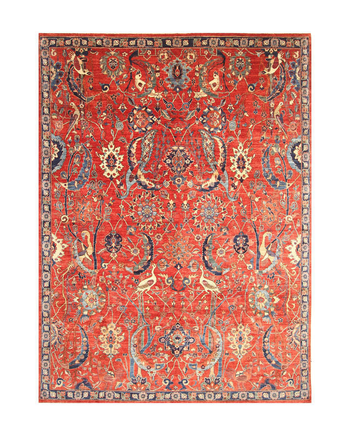 9x12 Red Bird Afghan Qashqai Hand knotted Oriental Rug - Yildiz Rugs