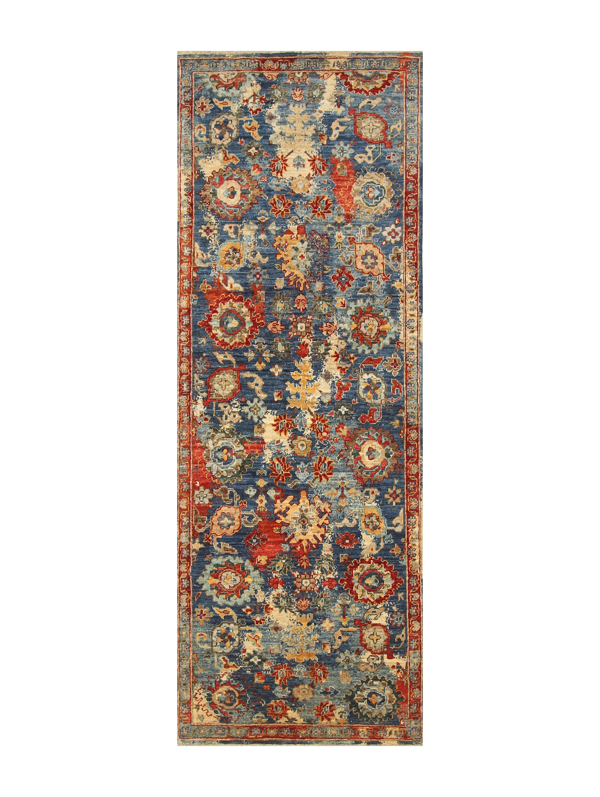 7 ft Blue Modern Bidjar Abstract Afghan Hand knotted Oriental Runner Rug - Yildiz Rugs