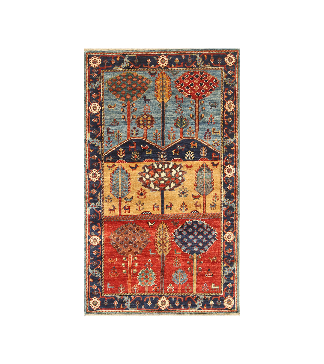 3x5 Blue Gabbeh Tree of life Afghan Hand knotted Rug - Yildiz Rugs