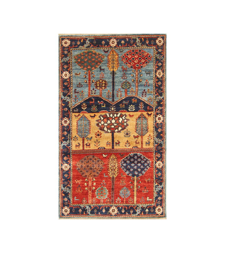 3x5 Blue Gabbeh Tree of life Afghan Hand knotted Rug - Yildiz Rugs