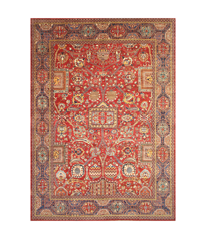 10x14 Red Mughal Afghan Hand Knotted Oriental Rug - Yildiz Rugs