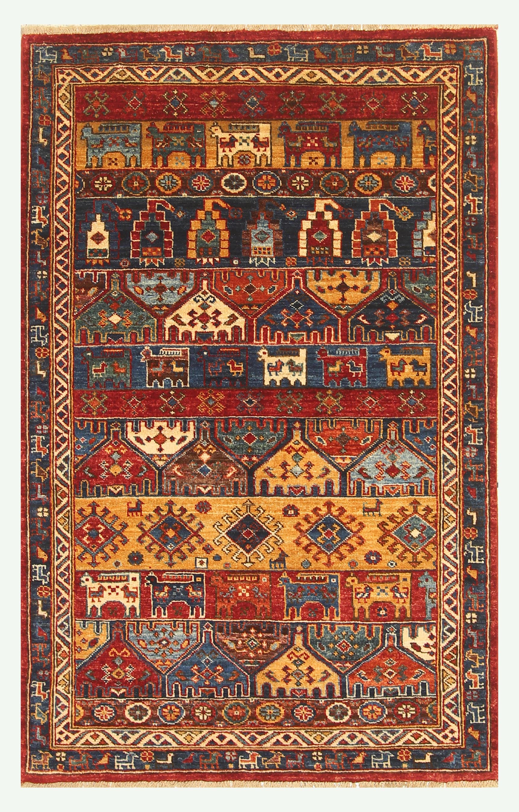 3x5 Red Animal Gabbeh Afghan Hand Knotted Rug