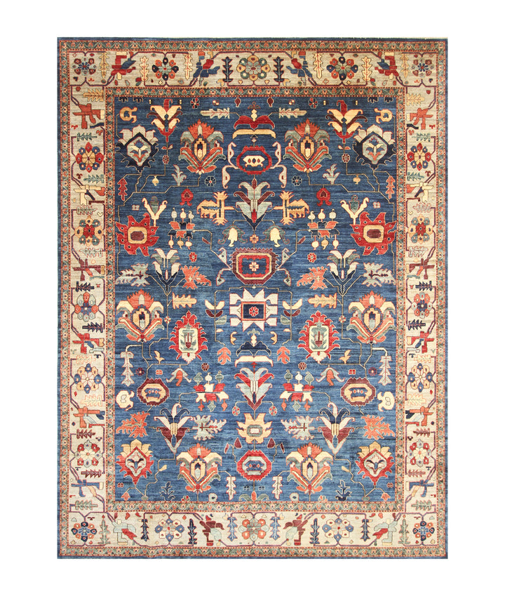 9x12 Blue Heriz Afghan Hand Knotted Oriental Rug - Yildiz Rugs