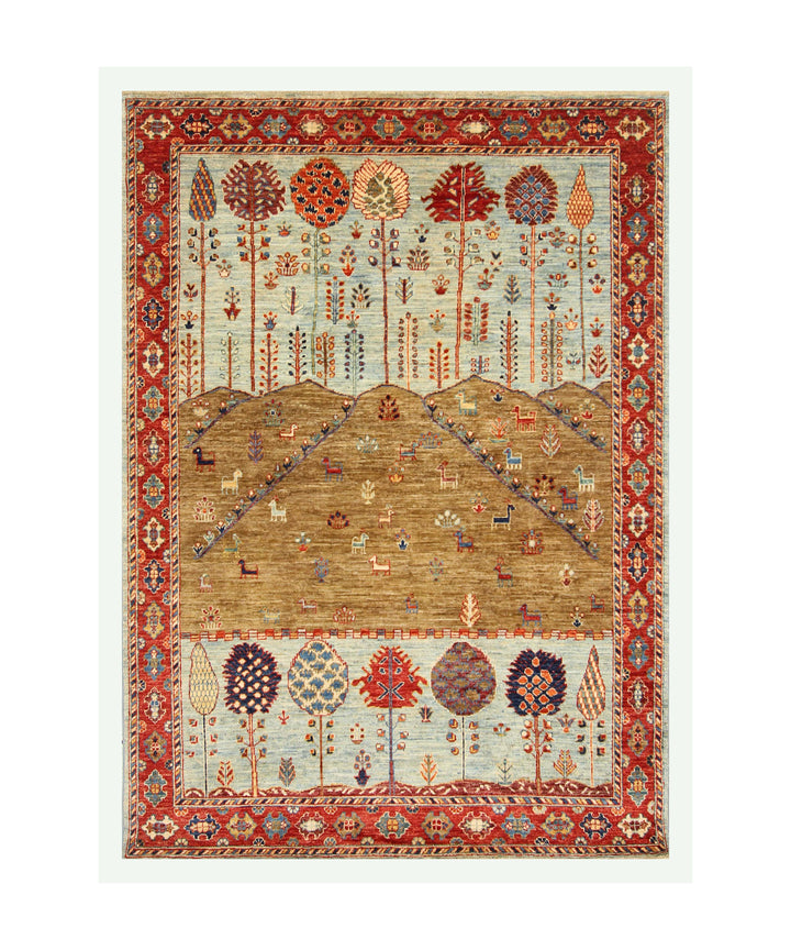 5x7 Blue Gabbeh Tree of Life Landscape Afghan Hand knotted Rug