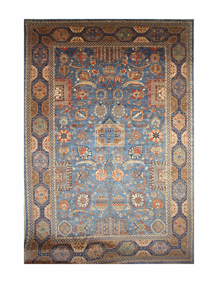 12x18 Blue Mughal Afghan Hand knotted Oversize Oriental Rug