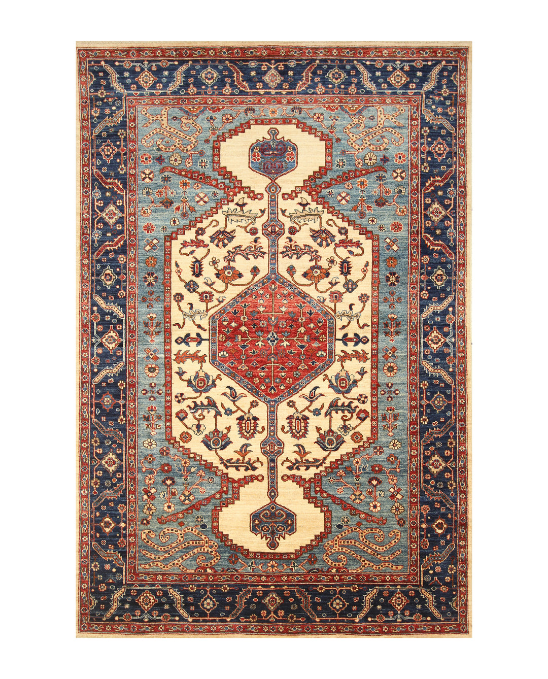 6x9 Beige Blue Serapi Area Rug - Afghan Hand Knotted Wool Oriental Medallion Rug - Bedroom rug - Rugs for Living room - 6'x8'10" - Yildiz Rugs