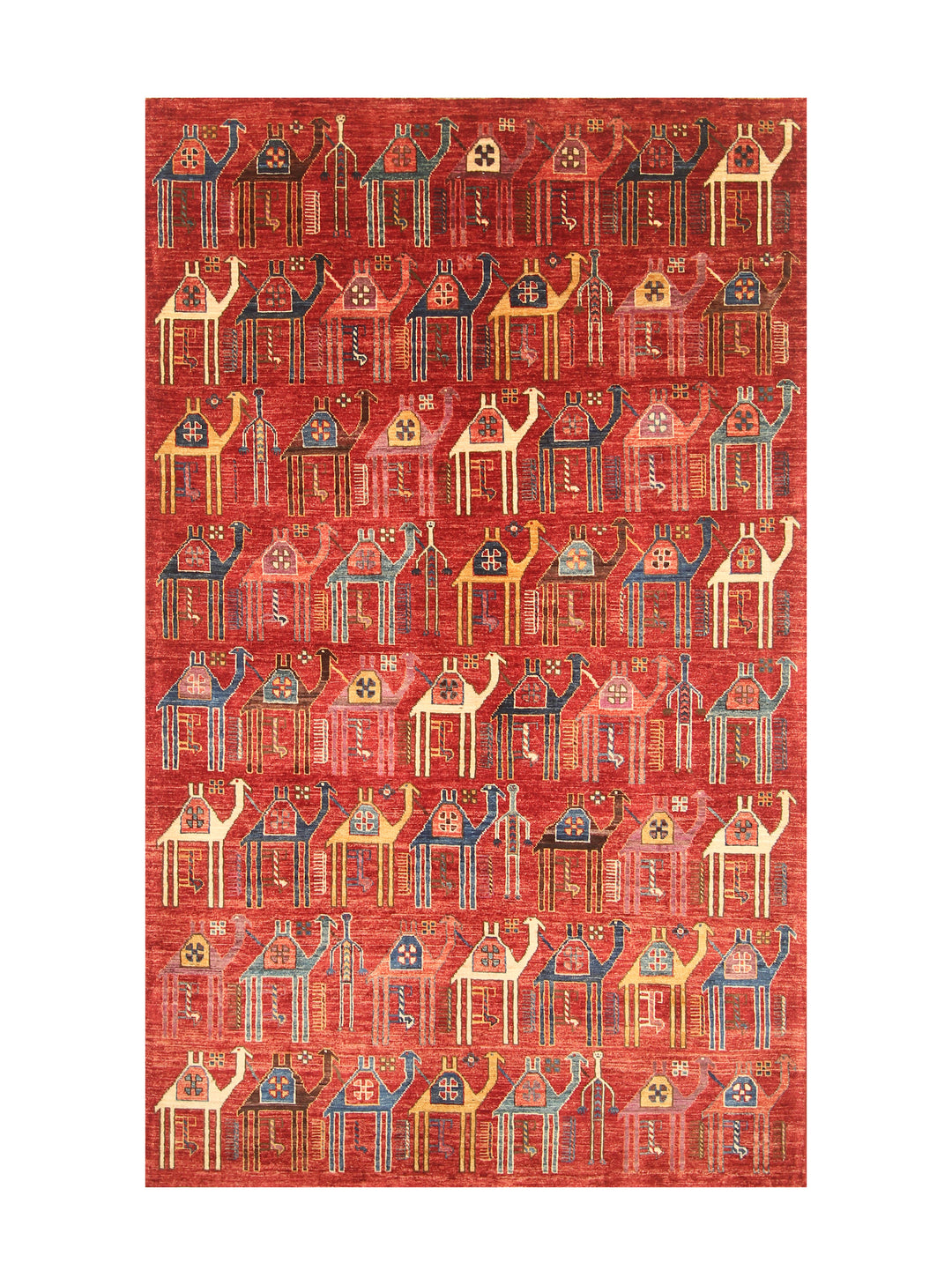 5x8 Red Camel Train Gabbeh Afghan Hand knotted Rug - Yildiz Rugs