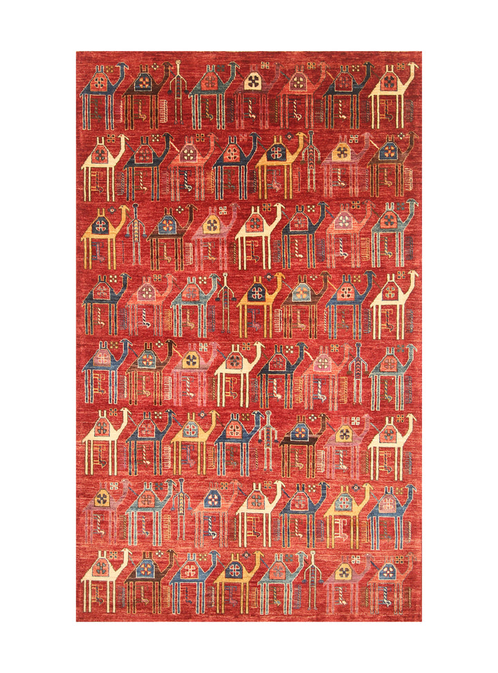 5x8 Red Camel Train Gabbeh Afghan Hand knotted Rug - Yildiz Rugs