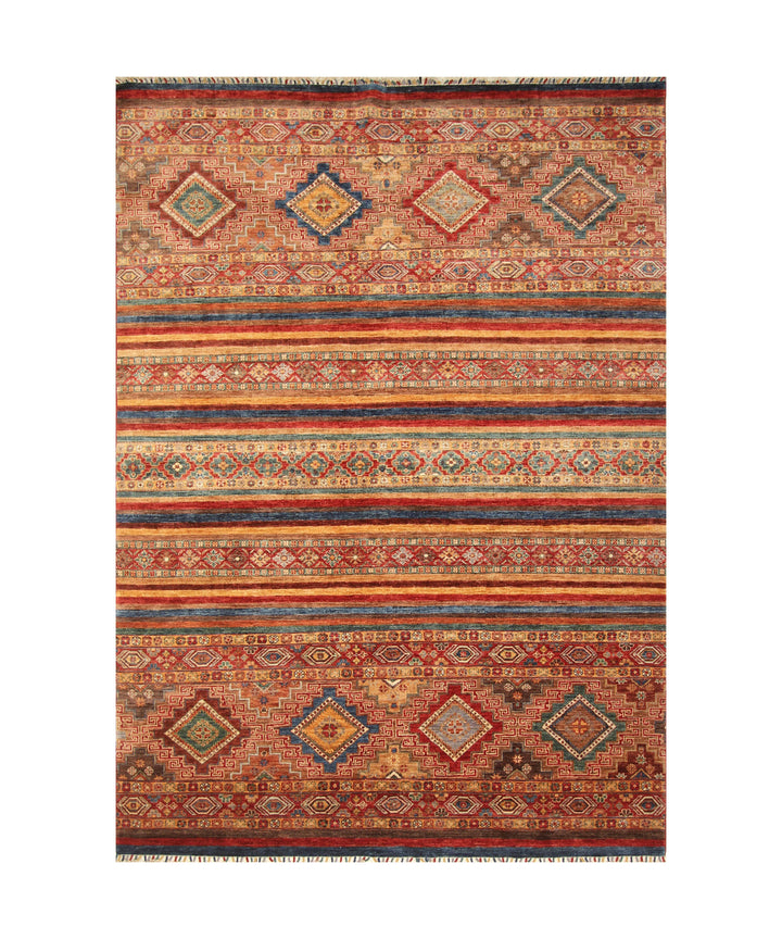 7x10 Red Khorjun Tribal Afghan Hand knotted Rug