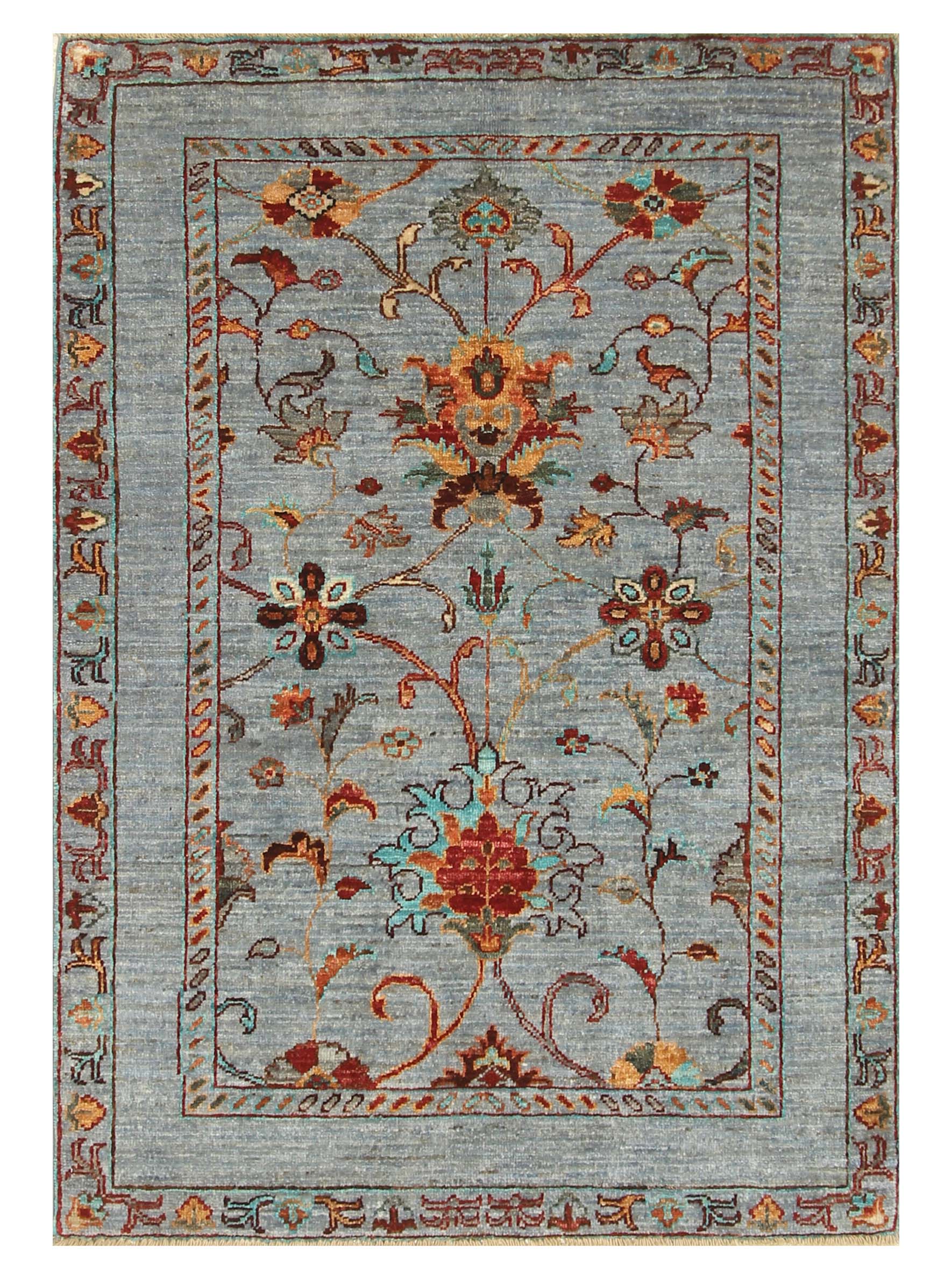3x4 Blueish Gray Waziri Afghan Hand knotted Oriental Rug - Yildiz Rugs