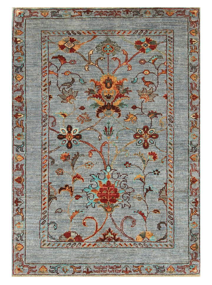 3x4 Blueish Gray Waziri Afghan Hand knotted Oriental Rug - Yildiz Rugs