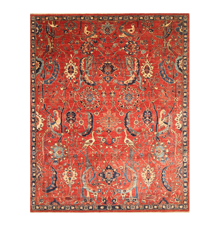 8x10 Afghan Red Bird Afghan Qashqai Hand knotted Oriental Rug - Yildiz Rugs