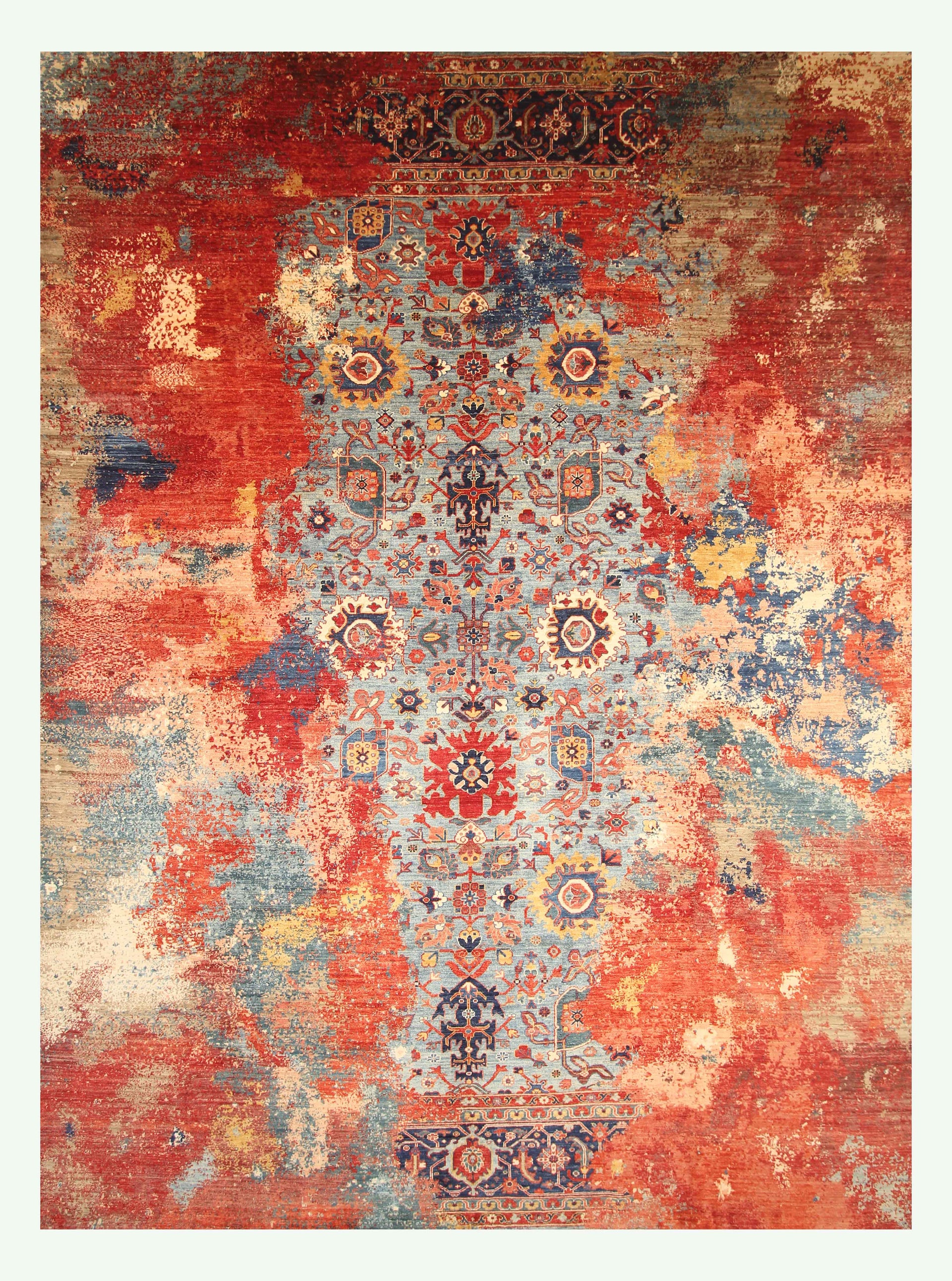 10'3"x13'10" Blue Bidjar Afghan Hand Knotted Modern Rug