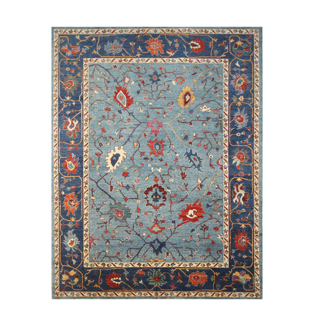 9x12 Blue Hand knotted Afghan Oushak Rug