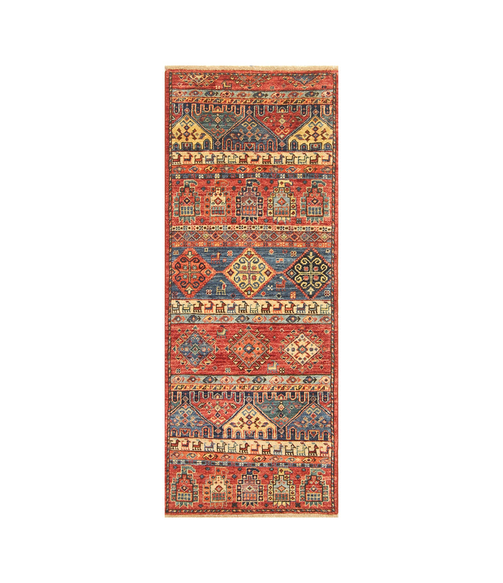 2x5 Red Tribal Gabbeh Afghan Hand knotted Runner Rug - Yildiz Rugs