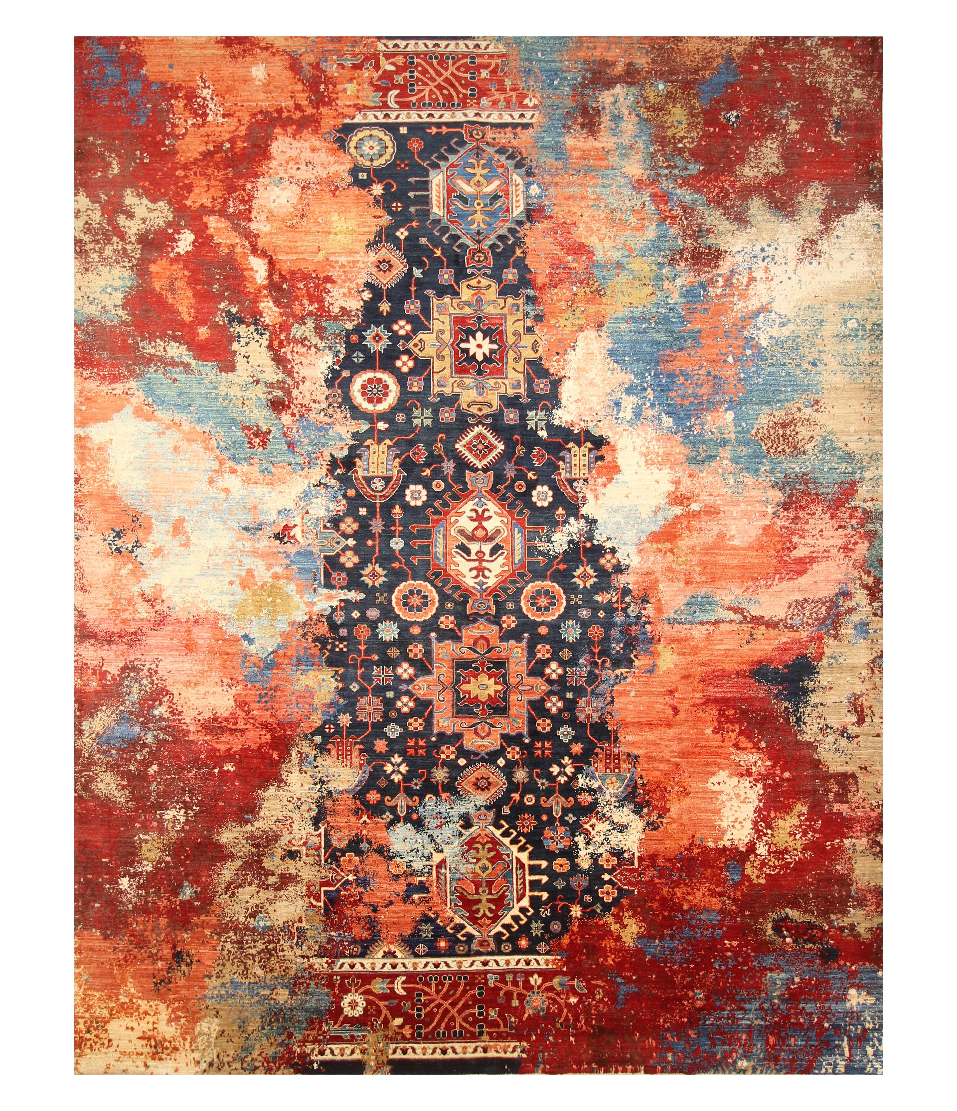 9x12 Navy Blue Modern Karaja Afghan Hand knotted Rug