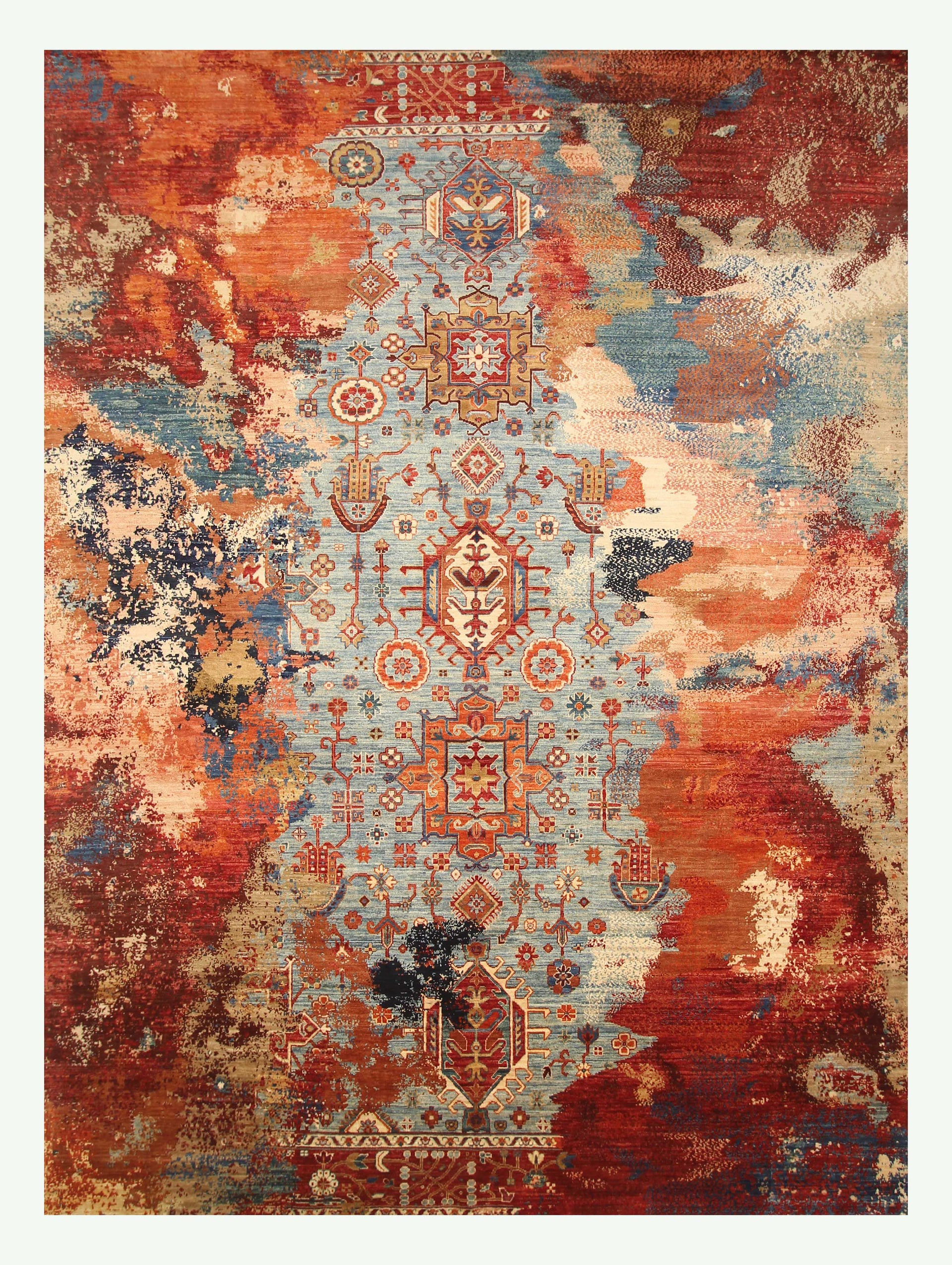 9x12 Blue Karaja Rug: Afghan Hand-Knotted Wool Modern Rug