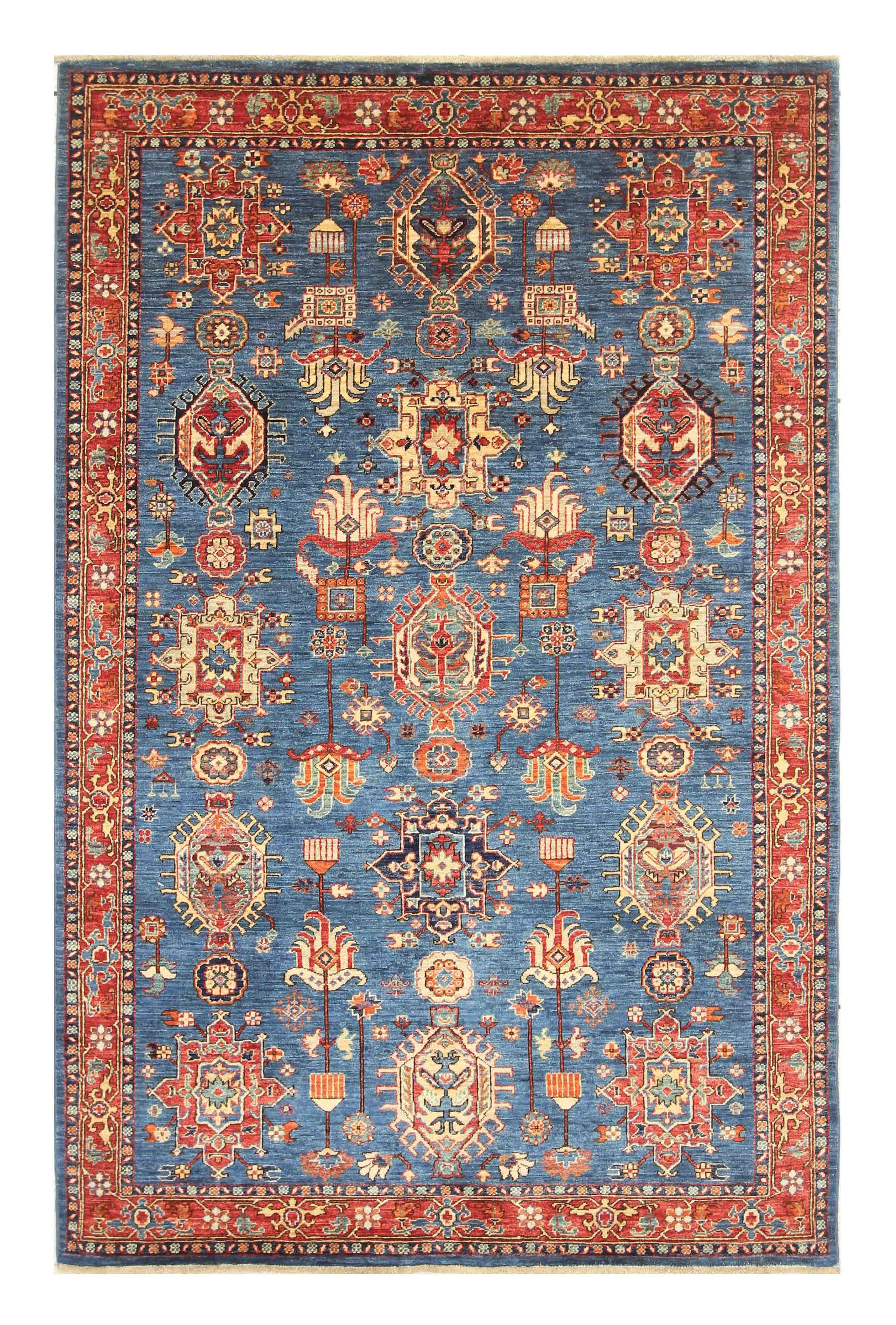 5x8 Blue Karaja Heriz Afghan Hand knotted Rug - Yildiz Rugs