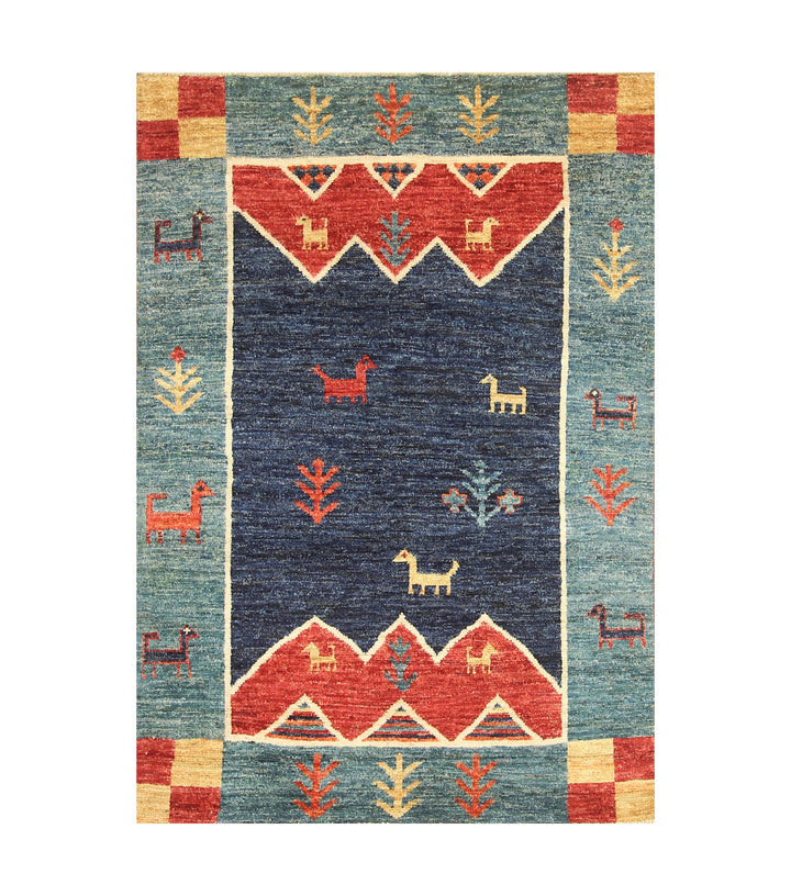 4x6 Blue Tribal Gabbeh Afghan Hand knotted Rug