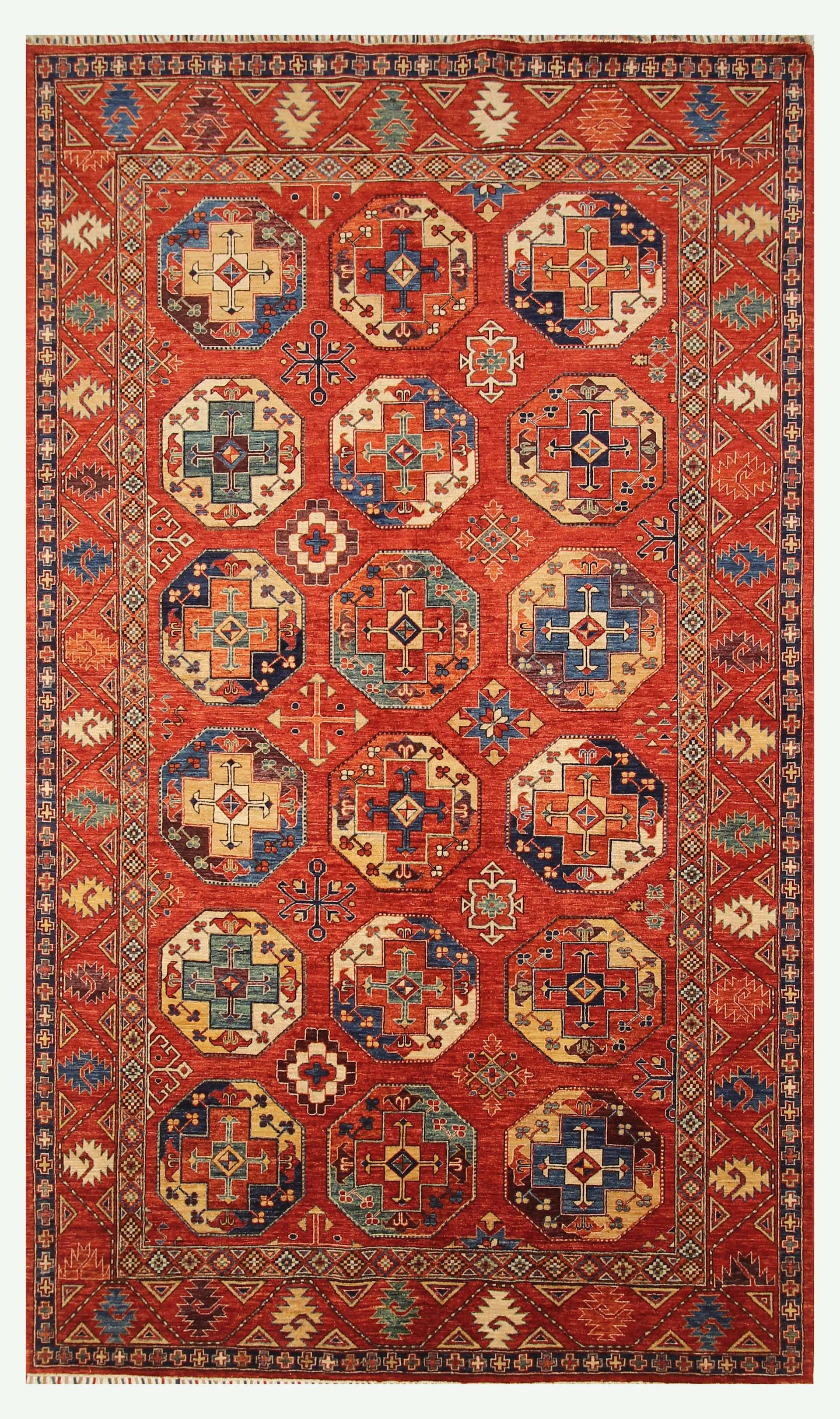 6'7"x10'11" Red Ersari Afghan Turkmen Hand-Knotted Rug