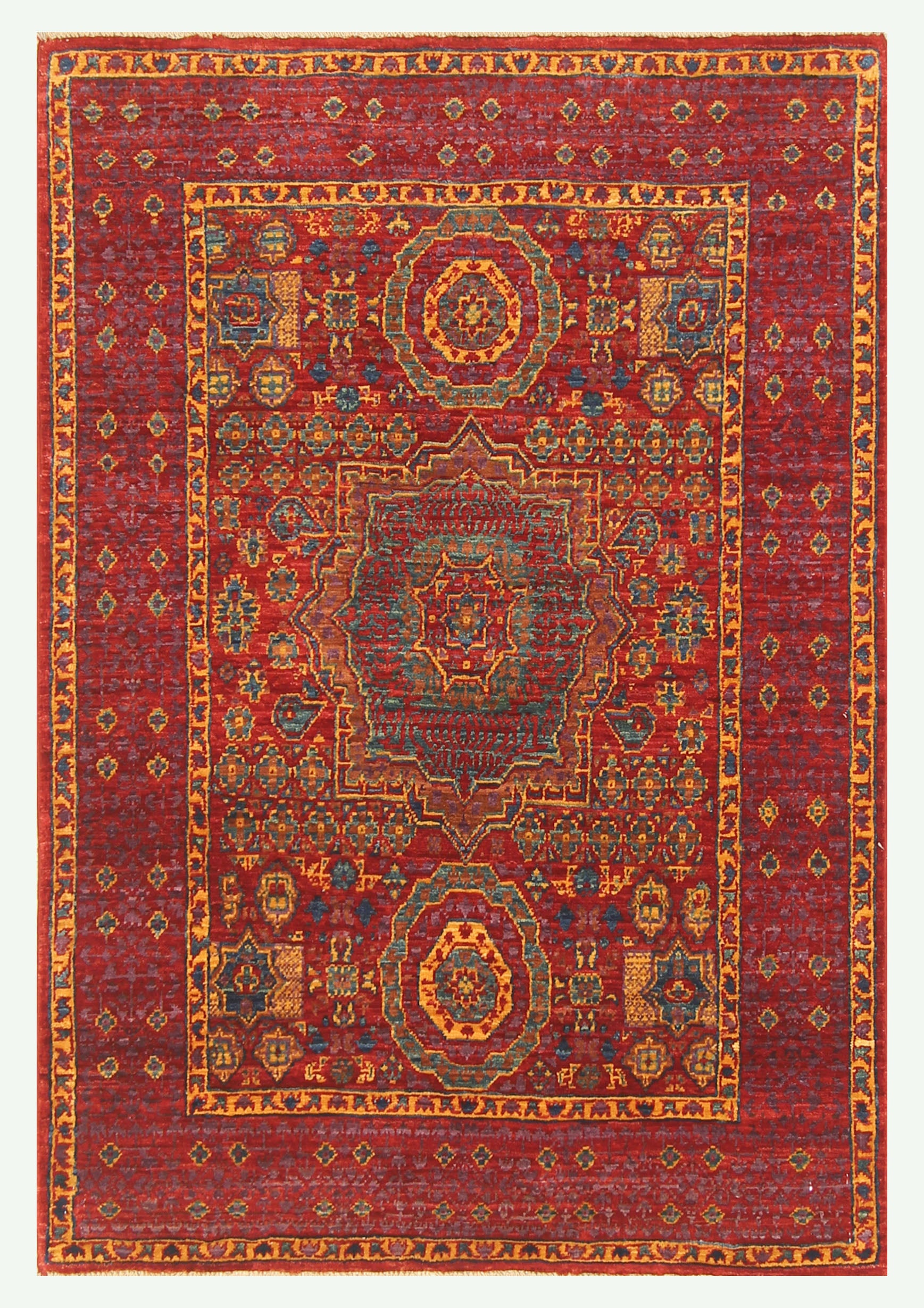 3x4 Red Mamluk Turkish Hand knotted Medallion Rug - Yildiz Rugs