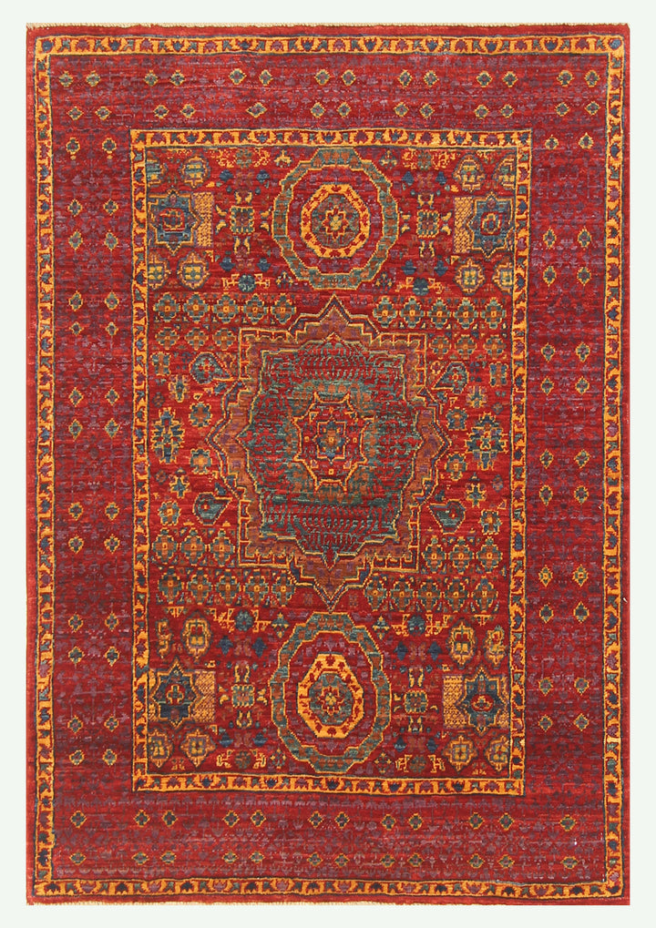 3x4 Red Mamluk Turkish Hand knotted Medallion Rug