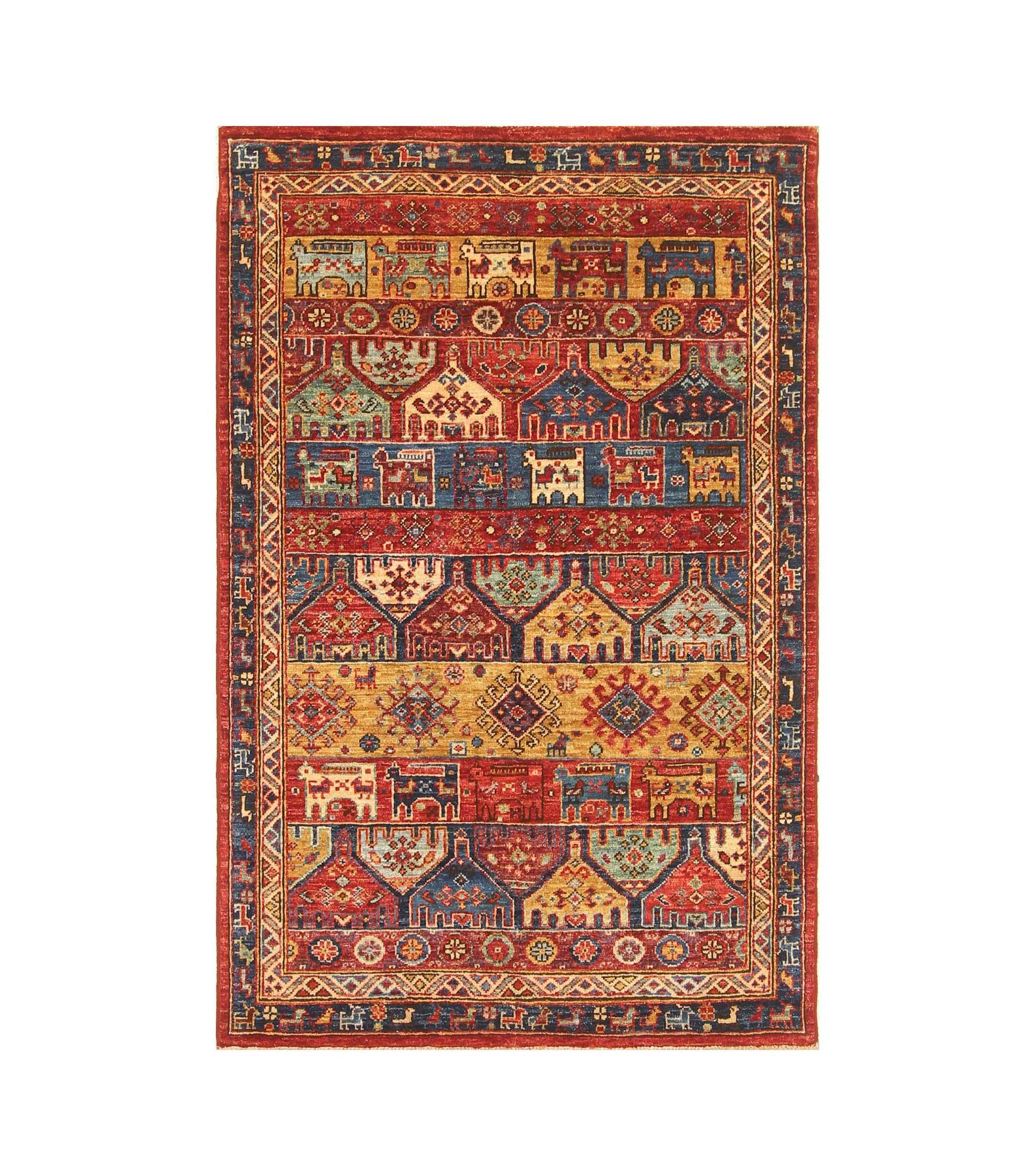 3x5 Red Gabbeh Afghan Hand Knotted Animal Rug
