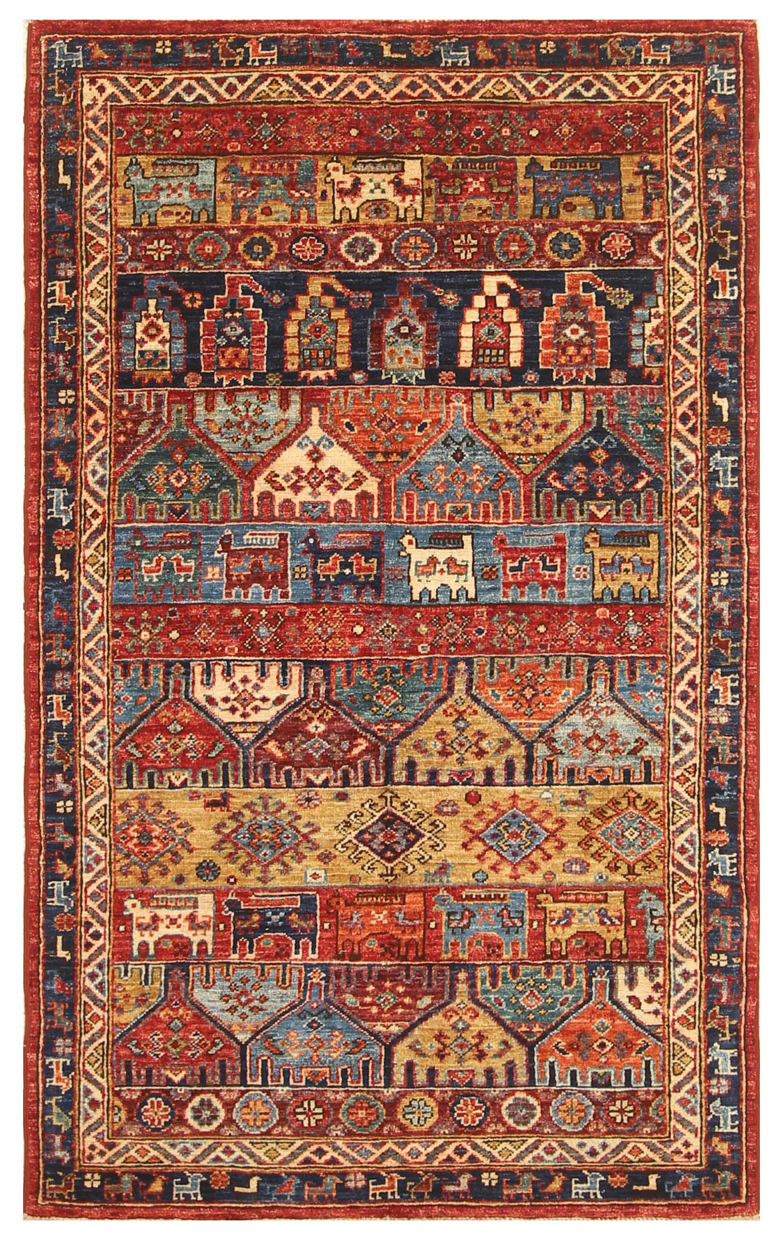 3x5 Red Animal Gabbeh Afghan Hand Knotted Animal Rug