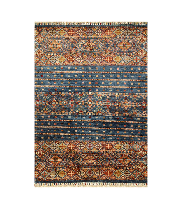 3x5 Navy Blue Tribal Afghan Hand Knotted Rug