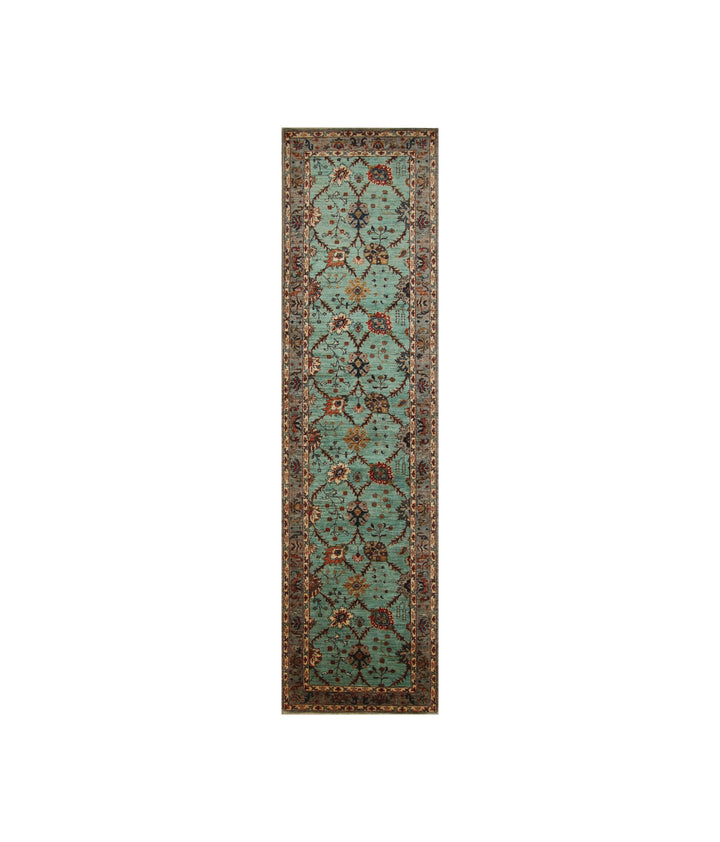 10 ft Turquoise Blue Waziri Afghan Hand knotted Runner Rug