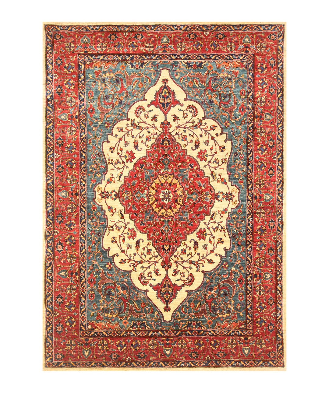 6x9 Red Beige Afghan Hand Knotted Wool Geometric Oriental Rug - Yildiz Rugs