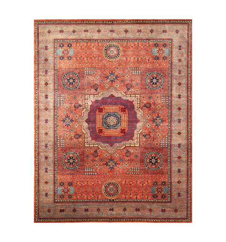 9x12 Orange Mamluk Hand knotted Turkish Medallion Rug