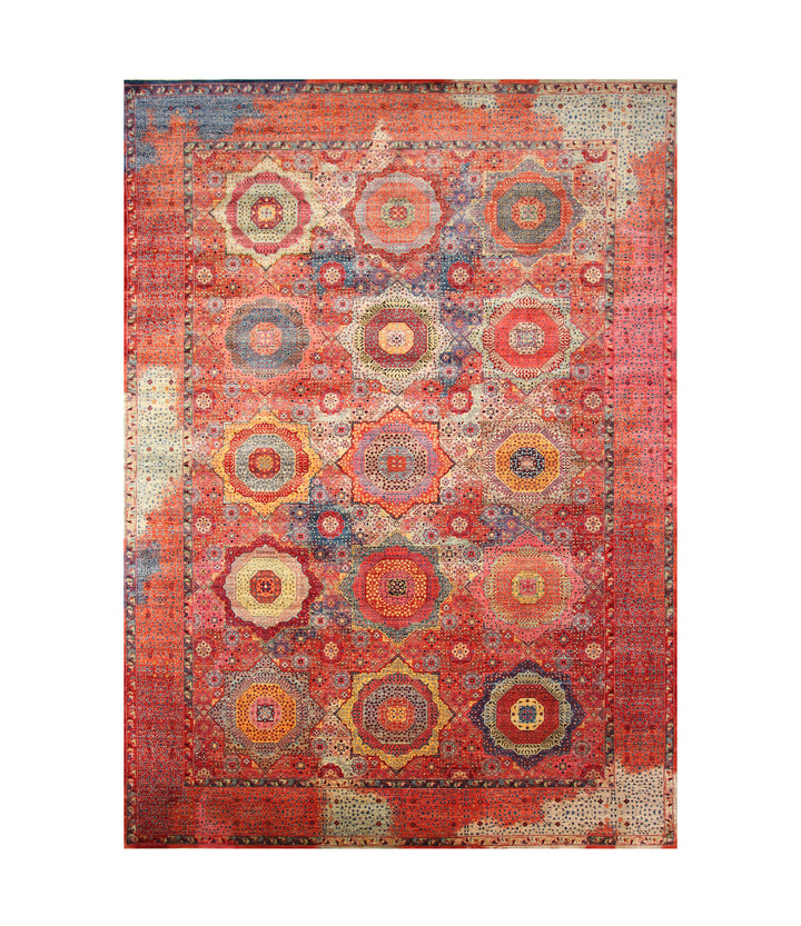 10x14 Red Mamluk Turkish Hand knotted Modern Medallion Rug