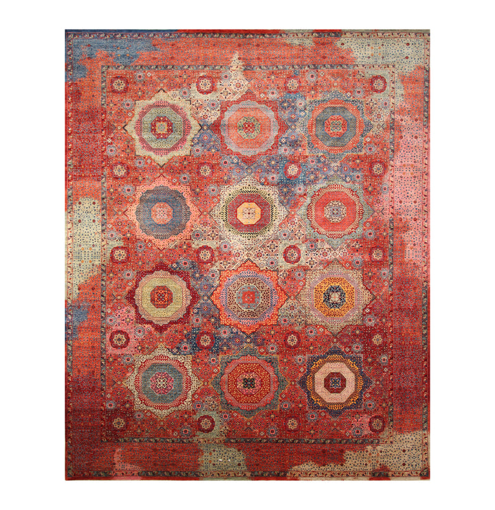 12x14 Red Mamluk Turkish Hand knotted Wool Medallion Rug