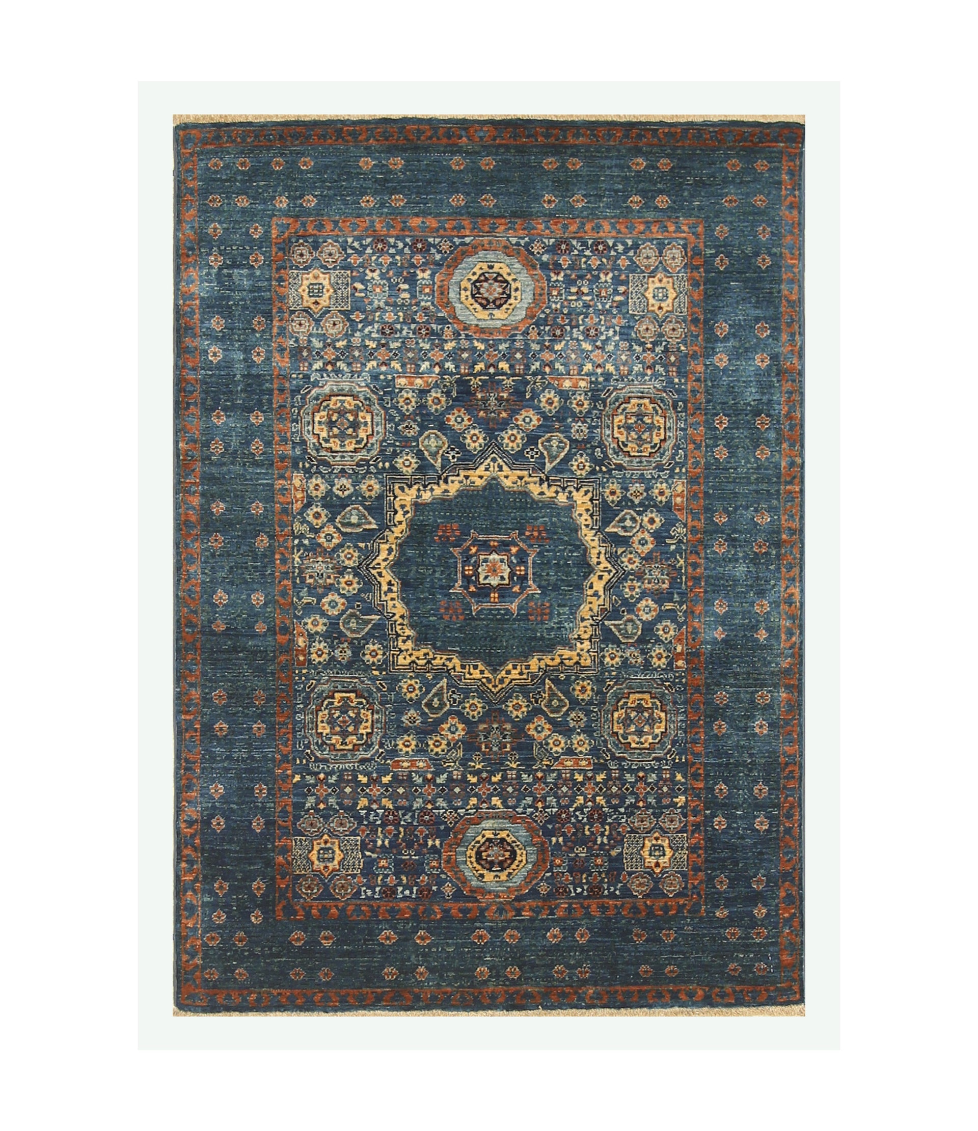 3x5 Navy Blue Mamluk Turkish Hand knotted Medallion Rug