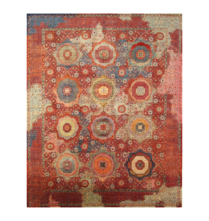 12x15 Red Mamluk Turkish Hand knotted Medallion Rug