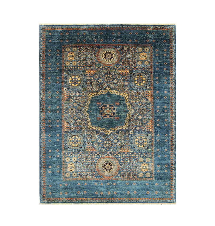 5x7 Dark Blue Mamluk Hand knotted Turkish Rug