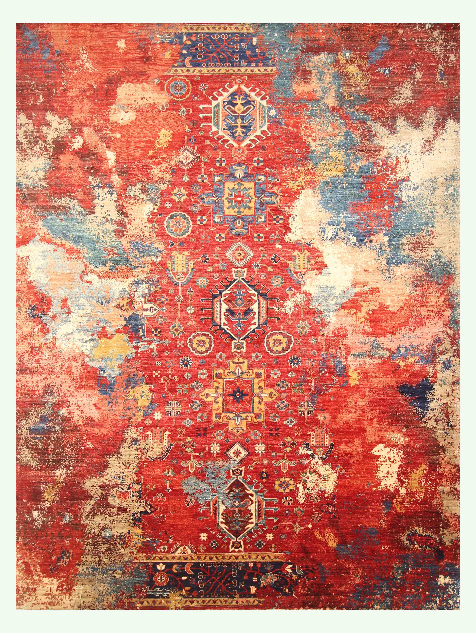 9x12 Red Modern Karaja Afghan Hand knotted Rug