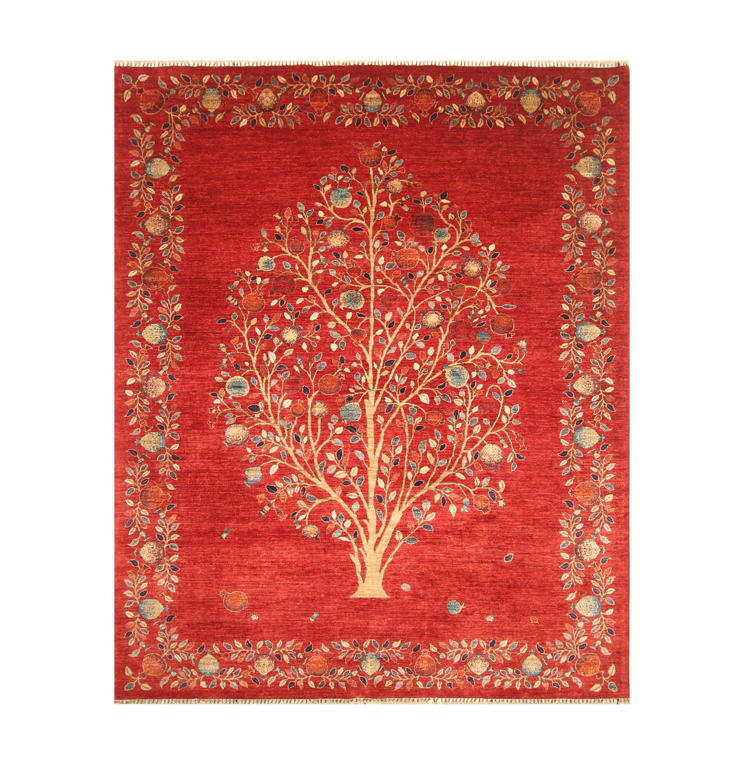 8x10 Red Gabbeh Afghan Pomegranate Tree Of life Hand knotted Rug - Yildiz Rugs