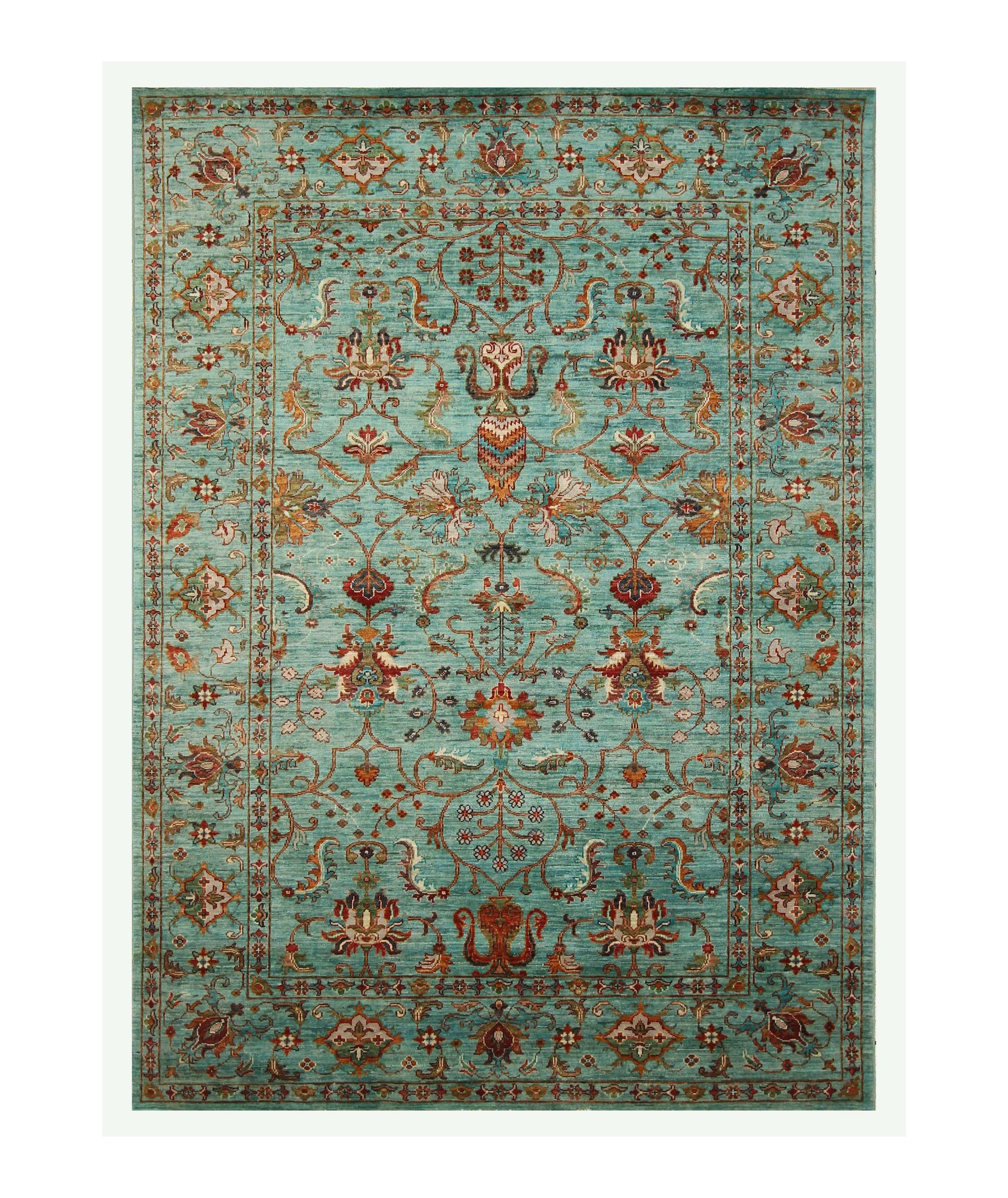 6x8 Turquoise Blue Waziri Afghan Hand Knotted Oriental Rug