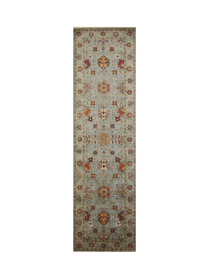 10 ft Gray Waziri Afghan Hand knotted Runner Rug