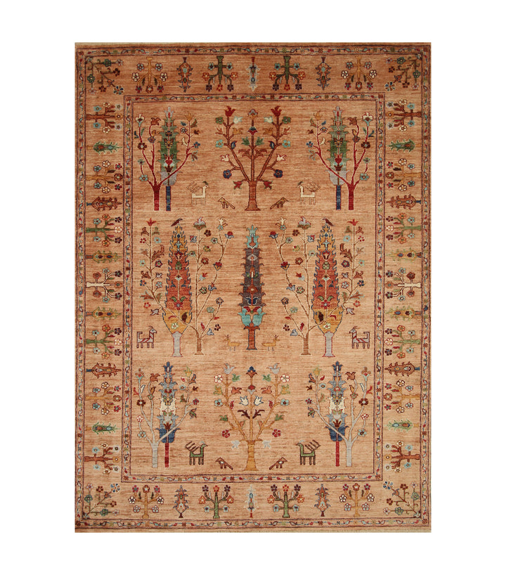 6x8 Brown Gabbeh Tree of Life Afghan Hand knotted Rug