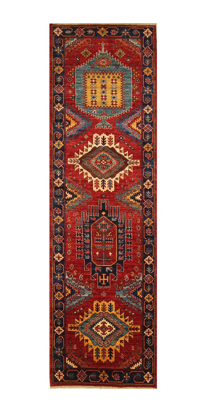 10 ft Red Malayer Afghan hand knotted Runner Rug